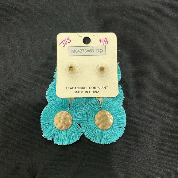 Teal Fringe Drop Earrings - Picture 2 of 3